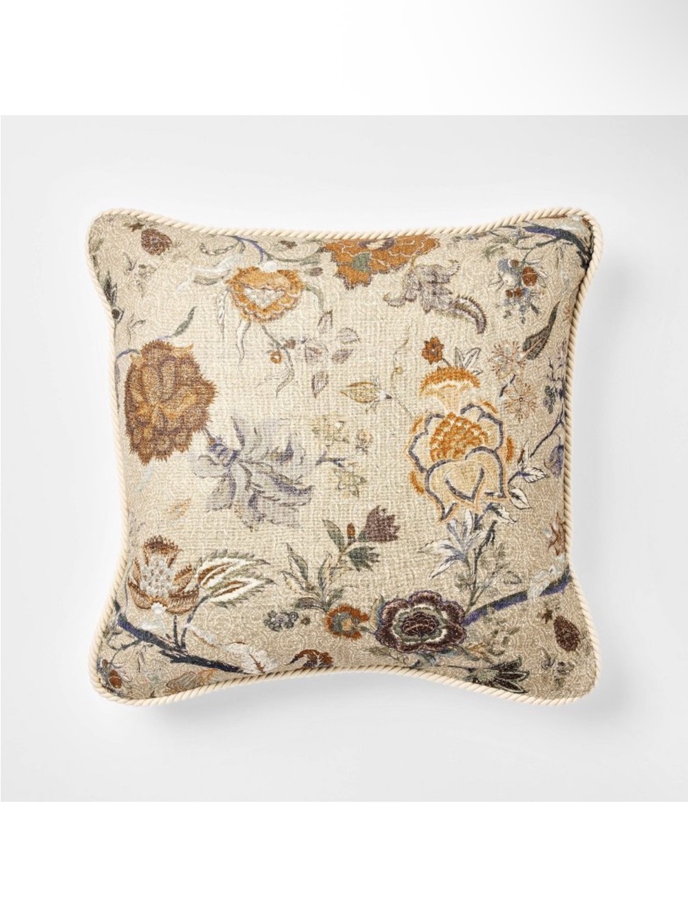 NWT Floral with Trim Cord Throw Pillow Beige - Studio McGee